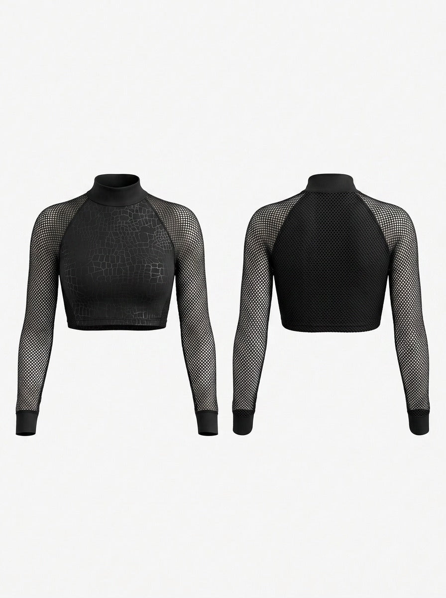 Unique Wildest Leopard Net Style Long Sleeves Tops