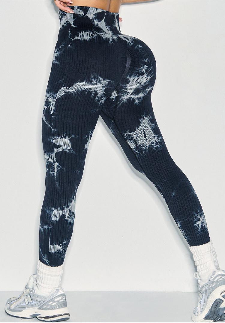 Front-button tie-dye yoga pants with tummy control and hip lift