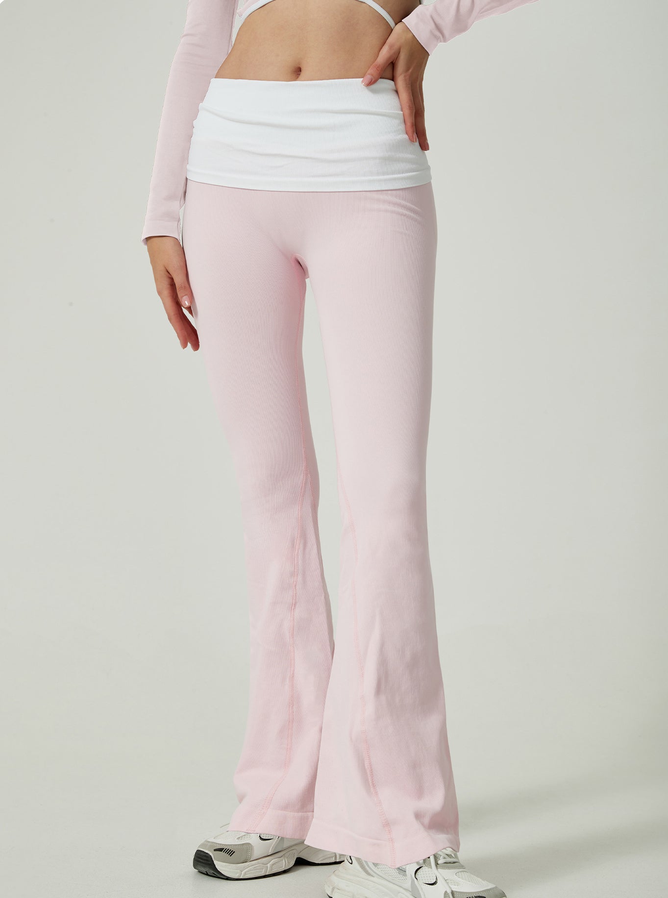 Lila Zen High-Waisted Color-Blocked Flared Waistband Fitness Yoga Pants