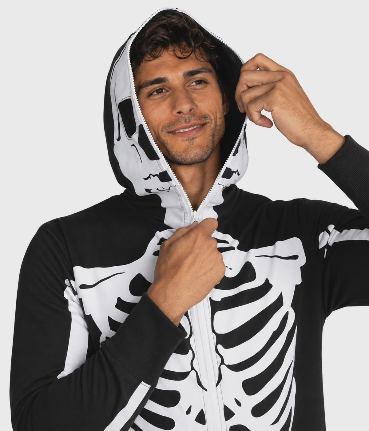 Men's Hooded Zip-Front Skeleton Costume Onesie