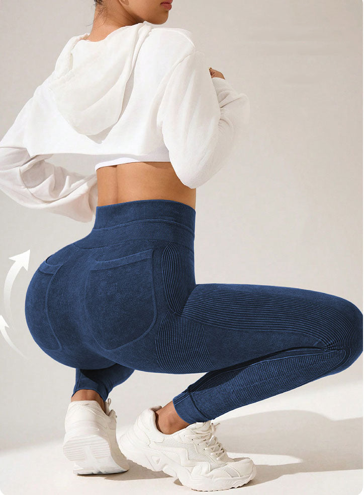 Lila Zen Women's Double Waist Lifting and Hip Shaping Yoga Pants with Back Pockets