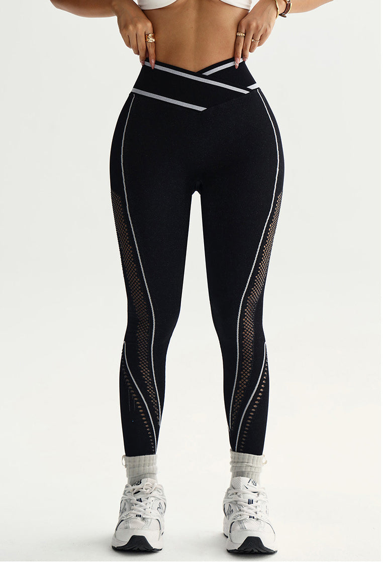 Striped color-blocked breathable mesh yoga pants