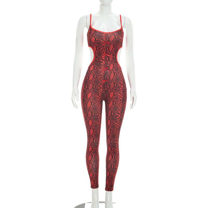 Leopard Print Cut-Out Halter Jumpsuit with Bow Detail