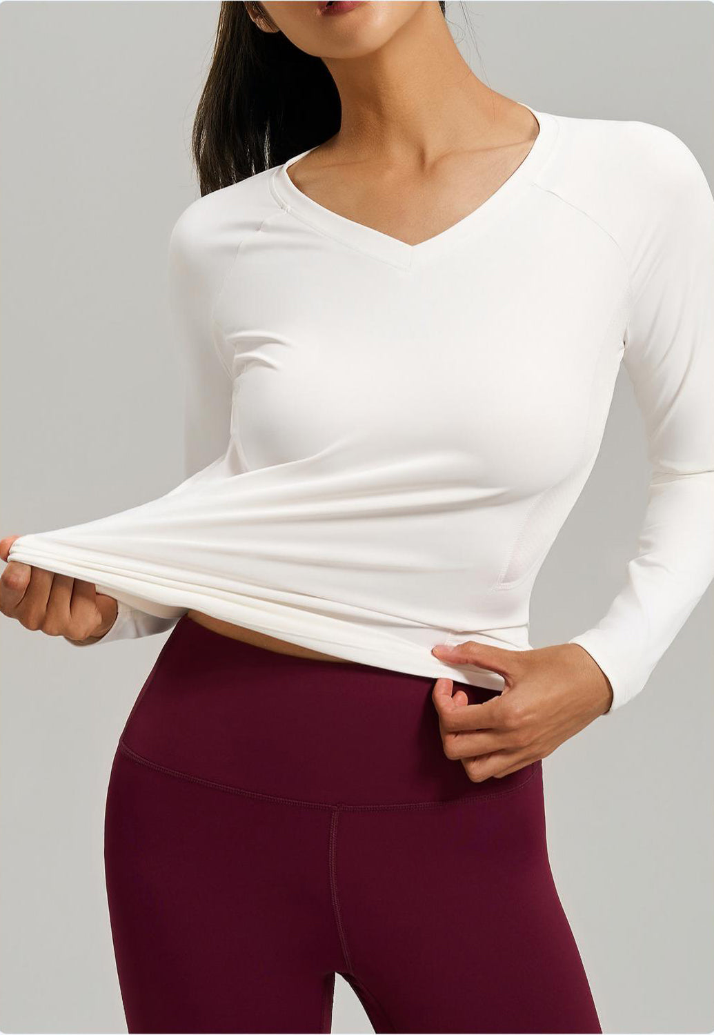 Lila Zen Backless Mesh V-Neck Yoga Fitness Long-Sleeve Top
