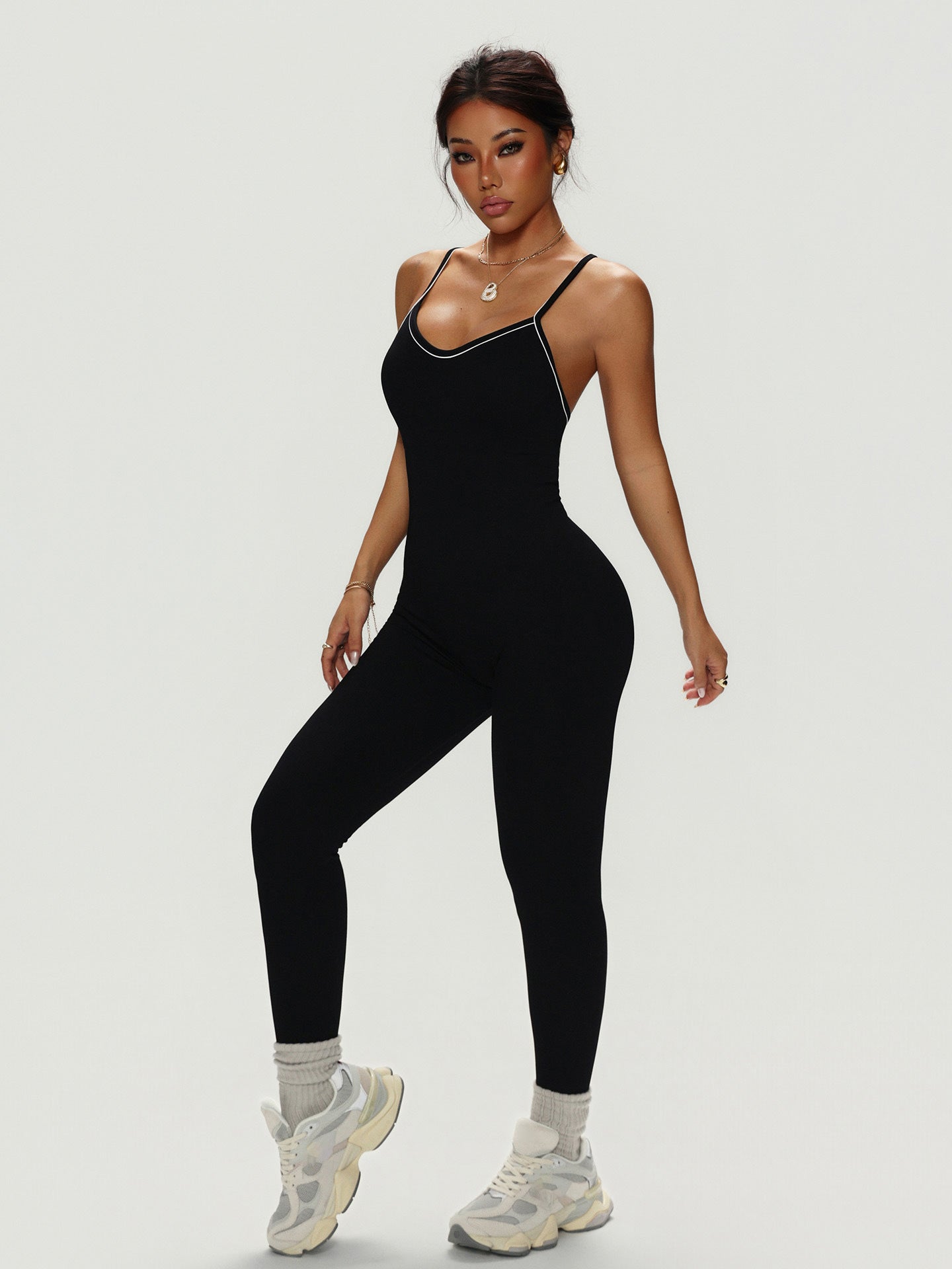 Lila Zen V Lila Zen Color-Blocked Deep V-Waist Beautiful Back Sports Bodysuit Yoga Suit