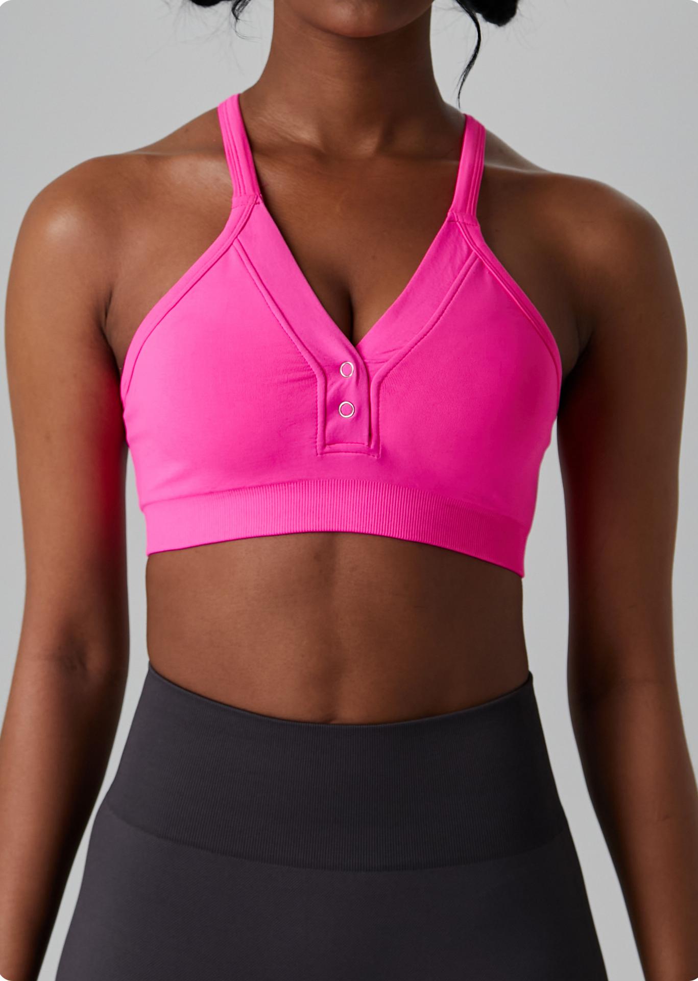 Lila Zen V Lila Zen Deep V Button-Down Backless Yoga Sports Bra
