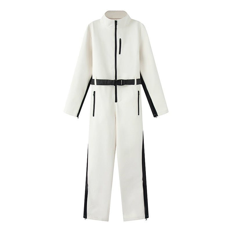 Luxe Belted Contrast Zip Ski Jumpsuit – One-Piece Snow Suit