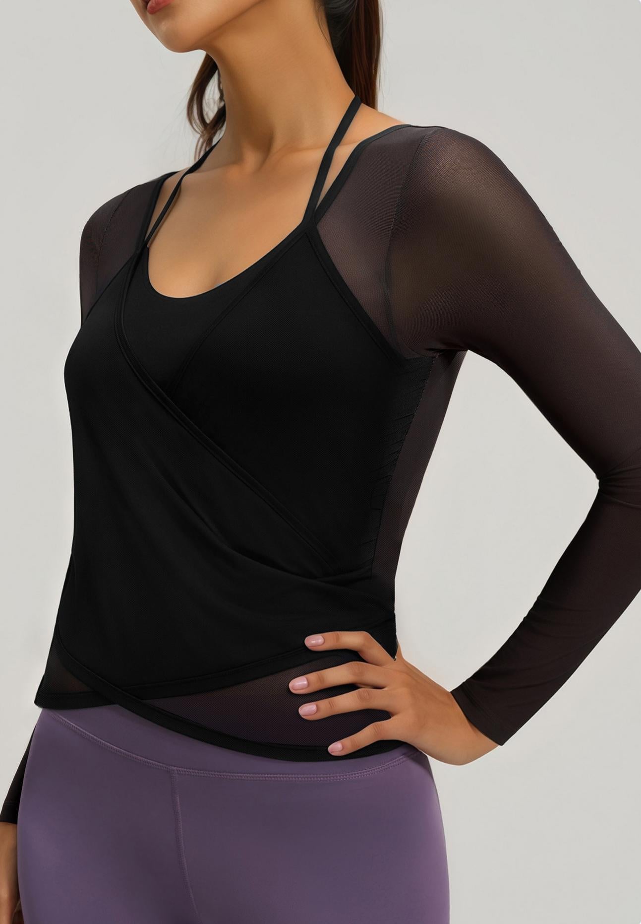 Lila Zen Women's Sheer Mesh Long-Sleeved Camisole Two-Piece Set