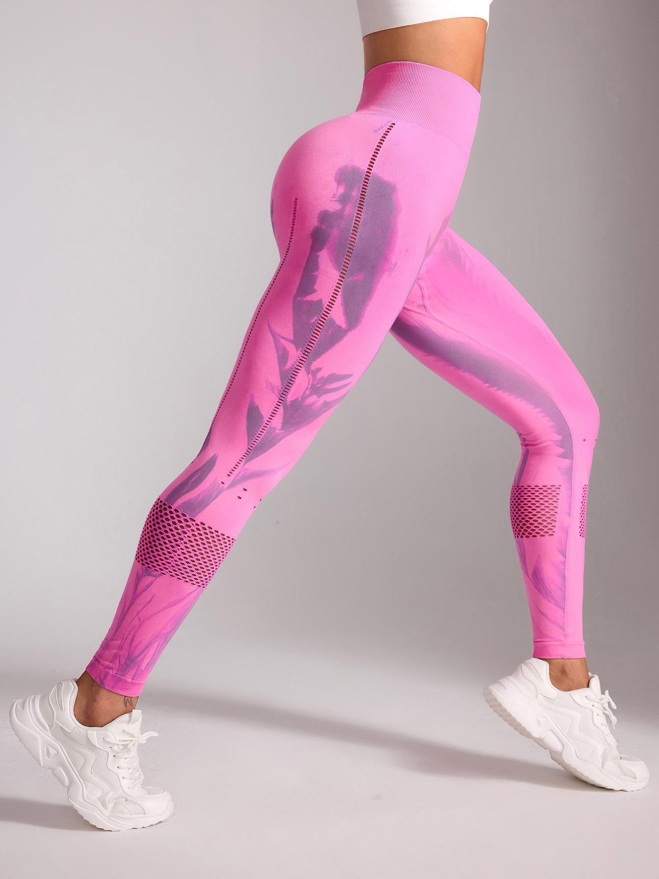 Lila Zen Seamless Tie-Dye Breathable Mesh Butt-Lifting Quick-Drying Fitness Yoga Pants