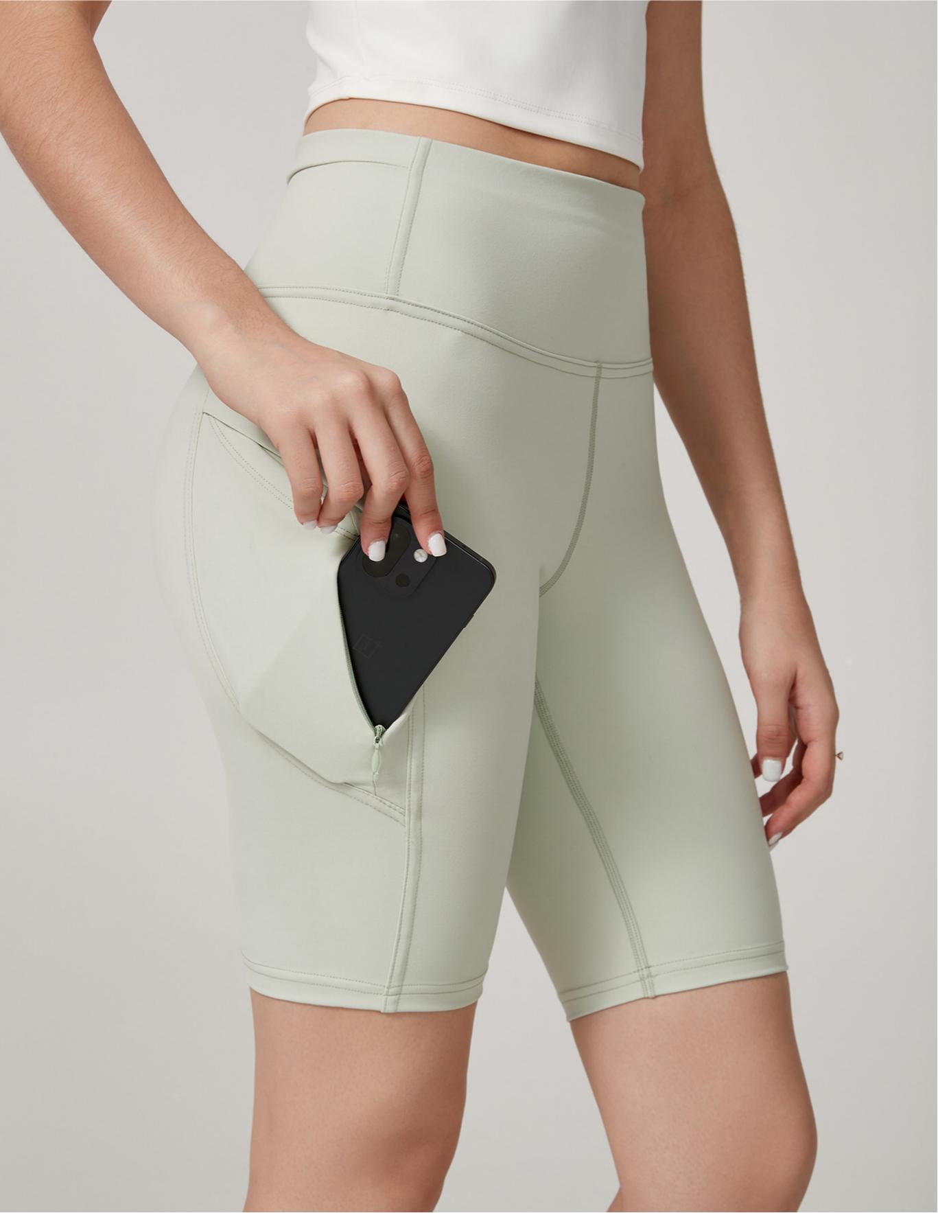 Lila Zen High-Waisted Hip-Lifting Side Pocket Cycling Fit Shorts (5/8" Yoga Pants)