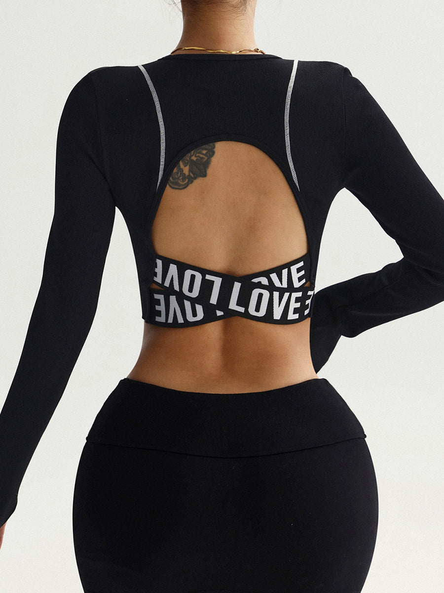Lila Zen Fitted Cross-Stretch Backless Long-Sleeved Yoga Top