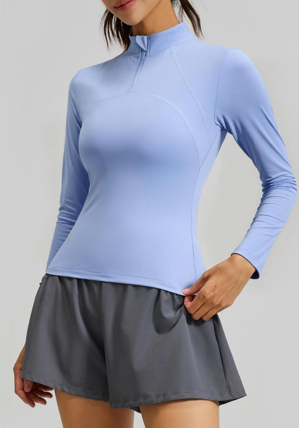 Lila Zen Women's Slim Fit Breathable Long-Sleeved Sports Yoga Wear with Half Zipper at the Neckline