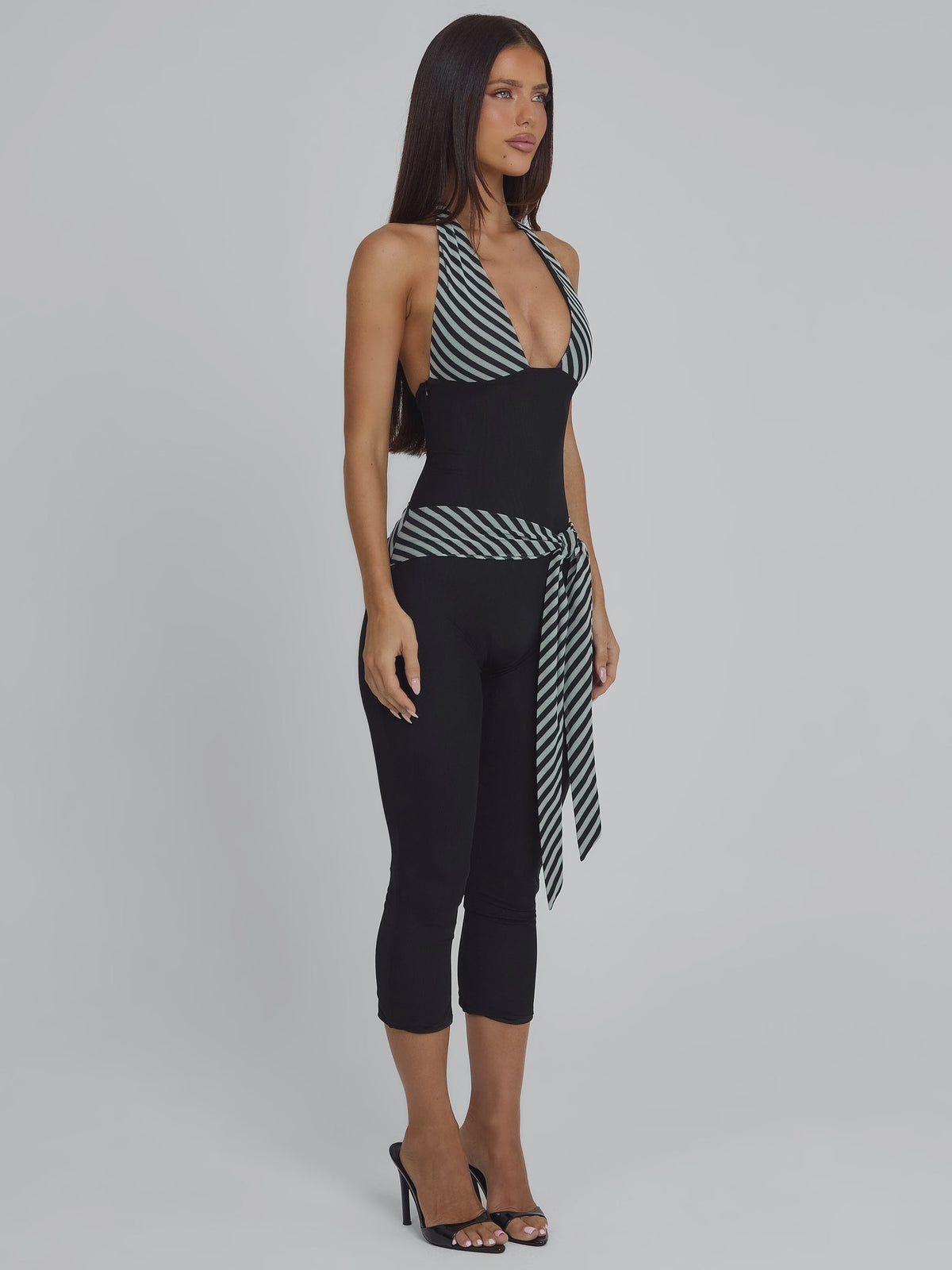 Printed Deep V Halter Jumpsuit