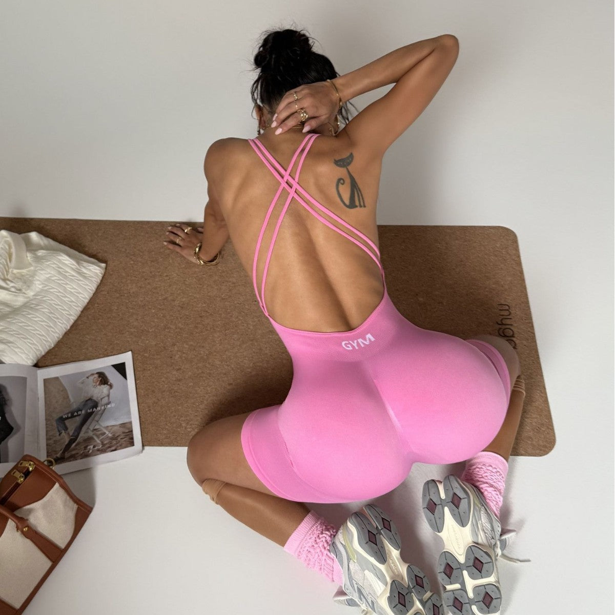 Lila Zen Seamless Backless One-Piece Peach Hip Sports Elastic High-Waisted Bodysuit Yoga Suit