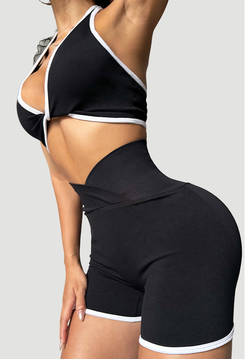Lila Zen V V Lila Zen Deep V Halter Neck Bra Top + V-Shaped High Waist Slimming Shorts Yoga Sports Cycling Set