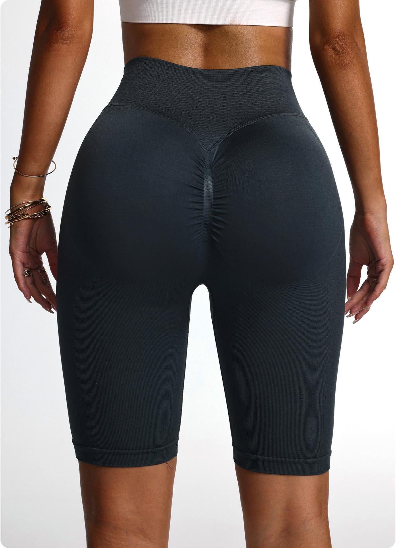 Lila Zen Seamless Cross Waist Yoga Pants with Butt-Lifting Gathered Running and Fitness Shorts