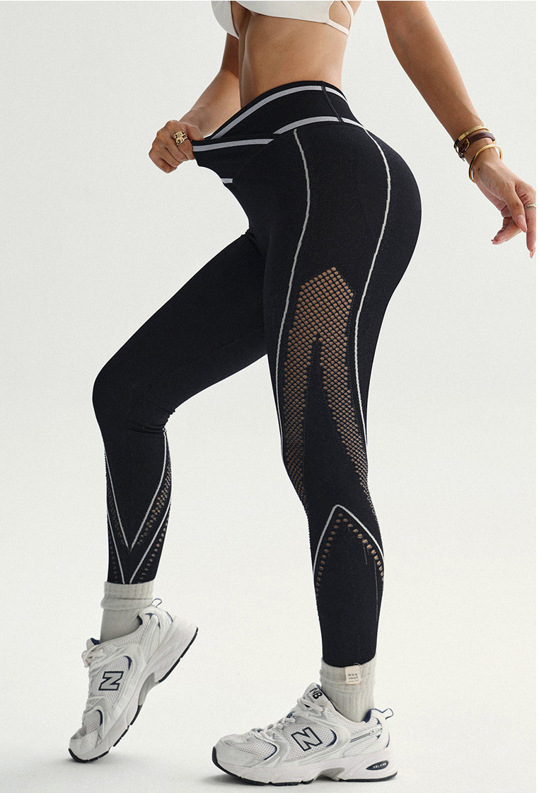 Striped color-blocked breathable mesh yoga pants