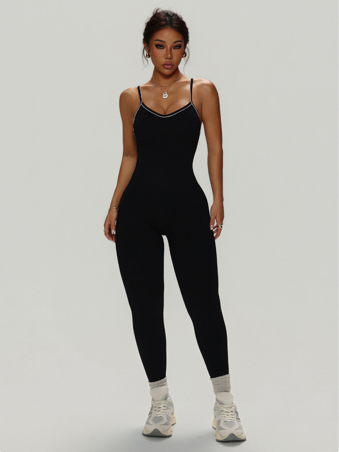 Lila Zen V Lila Zen Color-Blocked Deep V-Waist Beautiful Back Sports Bodysuit Yoga Suit