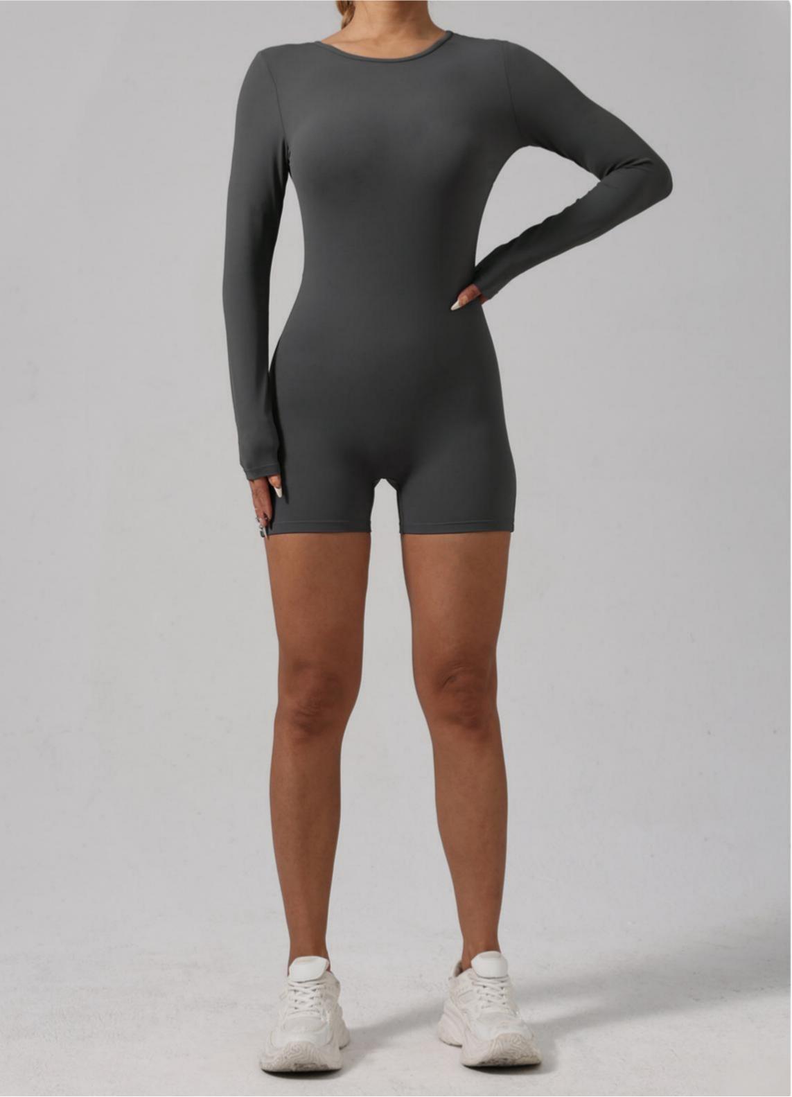 Lila Zen Sexy Backless Long-Sleeved Bodycon Yoga Bodysuit Shorts