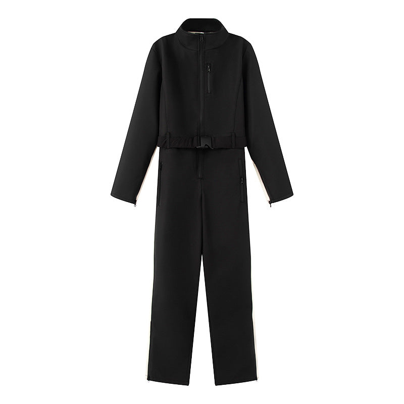 Luxe Belted Contrast Zip Ski Jumpsuit – One-Piece Snow Suit