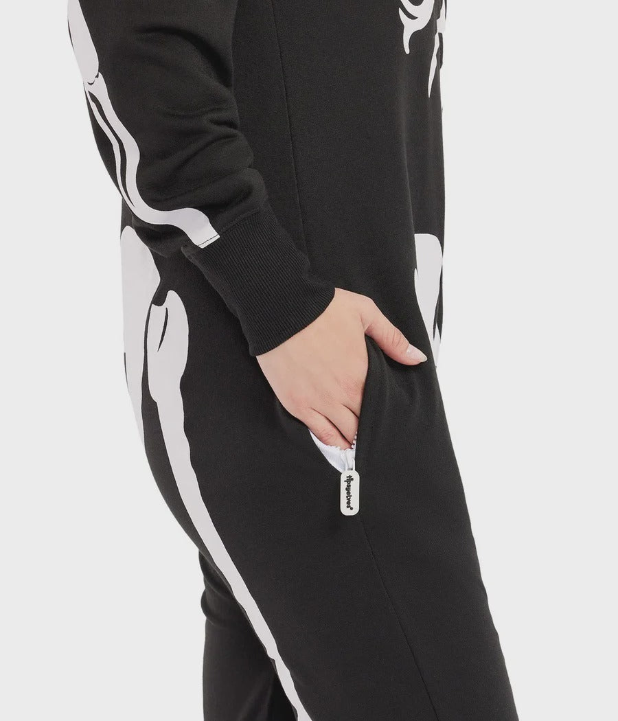 Women's Hooded Zip-Front Skeleton Costume Onesie