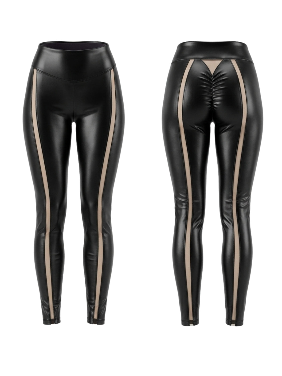 Sexy Leather Mesh Stripes Leggings
