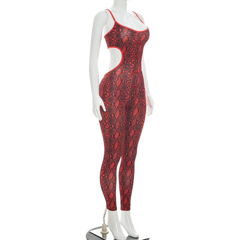 Leopard Print Cut-Out Halter Jumpsuit with Bow Detail