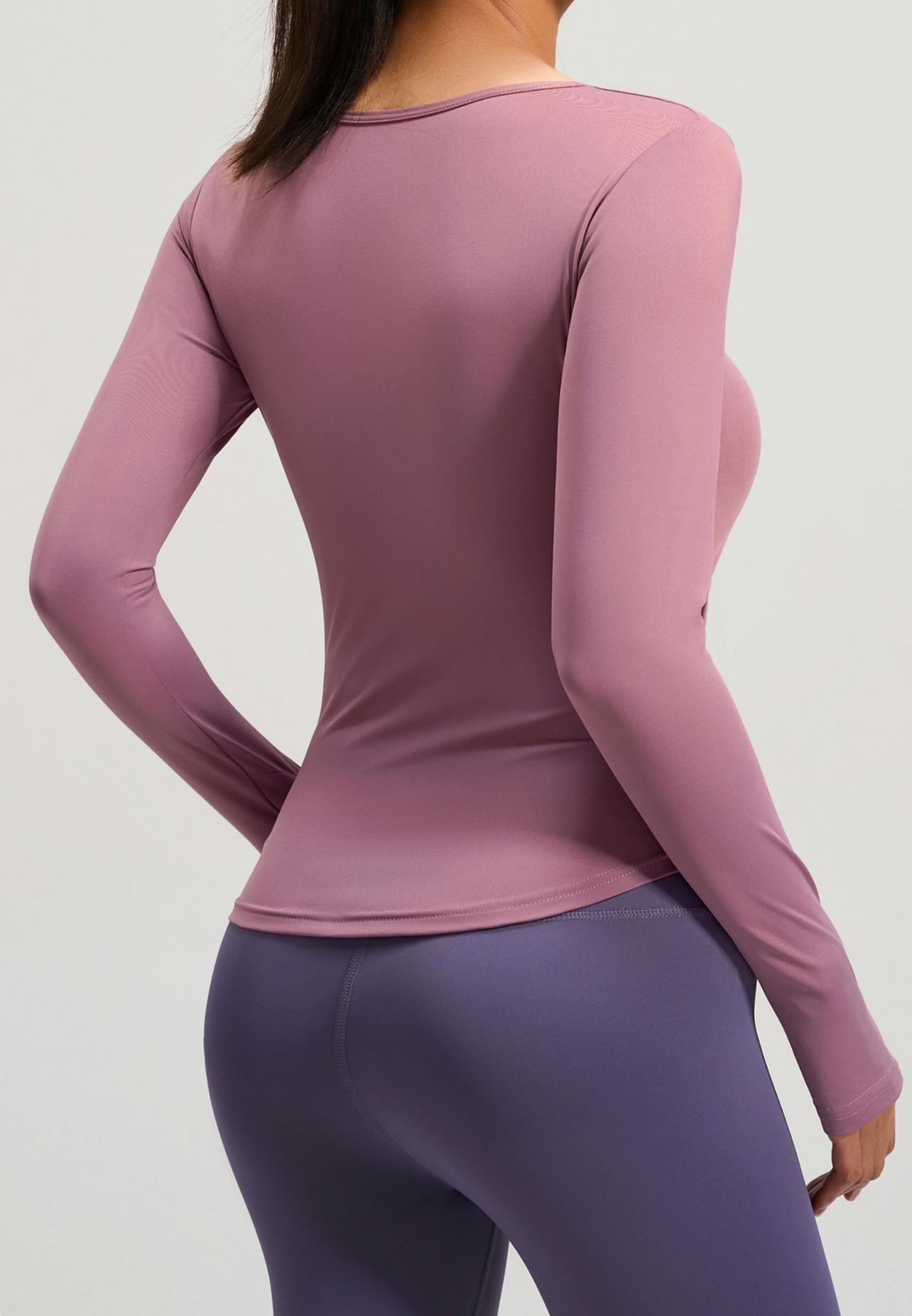 Lila Zen Nude-feel V-neck Fitted Waist Pleated Long-sleeved Yoga Wear