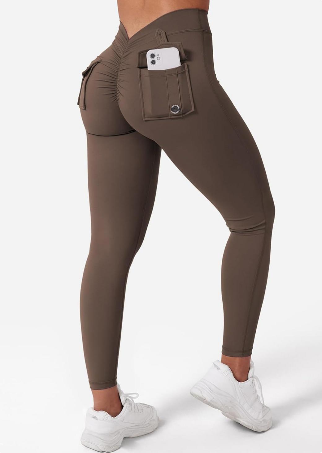 Lila Zen Women's V-Shaped Peach Hip Cargo Pocket Yoga Pants