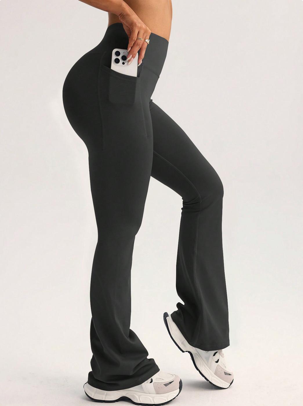 Lila Zen Peach High-Waisted Yoga Flare Pants with Seamless Side Pockets
