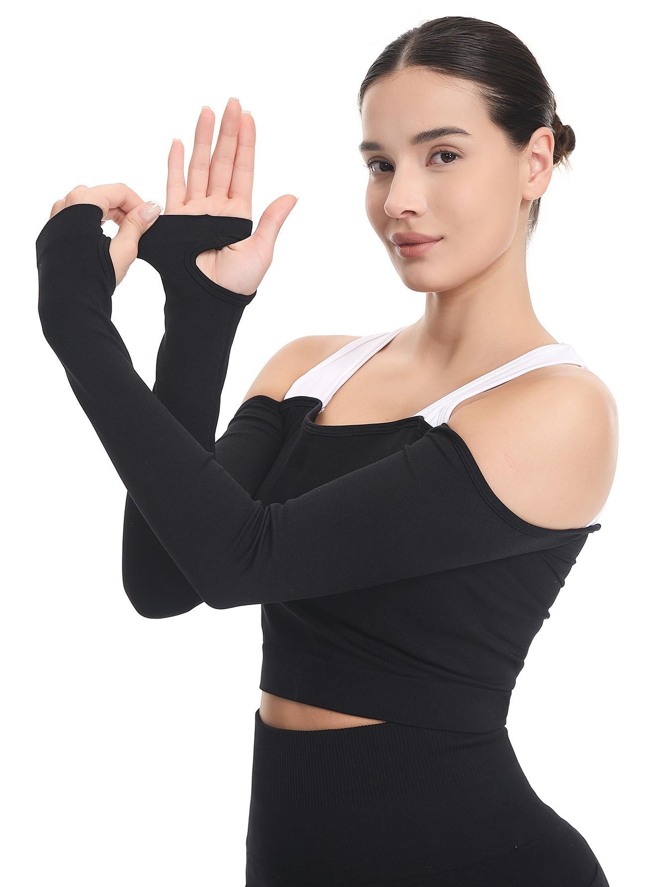 Lila Zen Color-blocked off-shoulder yoga top