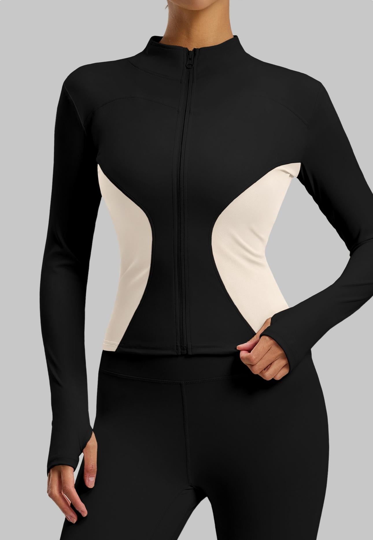 Lila Zen Color Block Slim Fit Yoga Jacket with 3D Zipper