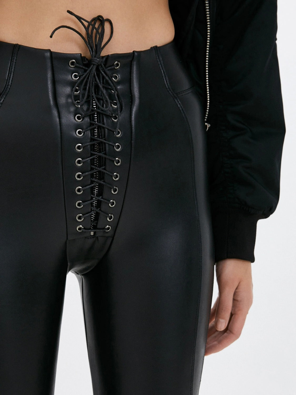 Sexy leather push up lace-up leggings