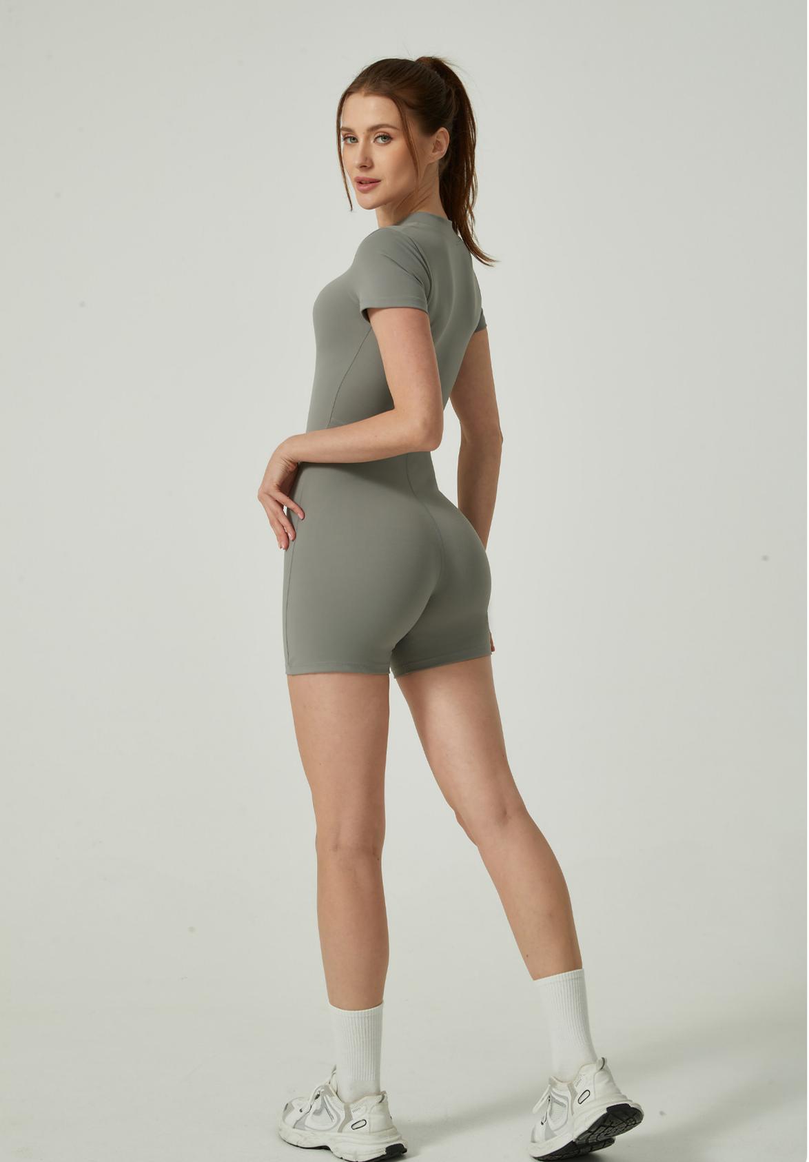 Lila Zen Nude Feel High-Intensity Waist-Slimming and Hip-Lifting Zipper Short-Sleeve Yoga Bodysuit