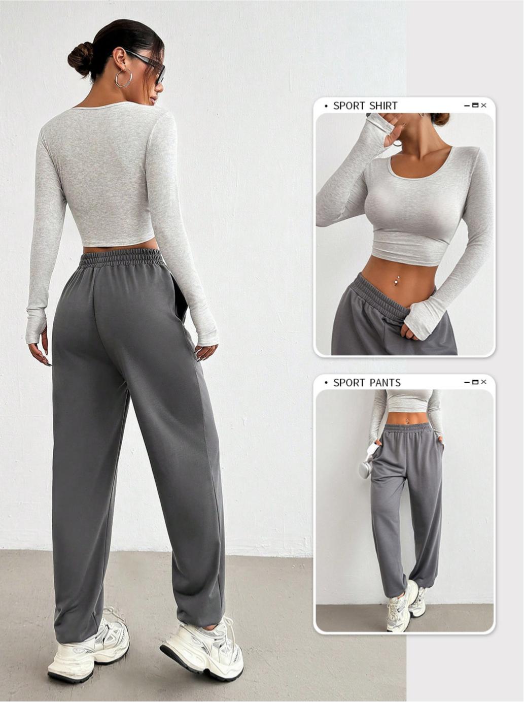 Lila Zen High-elasticity fitted top + loose-fitting casual pants set