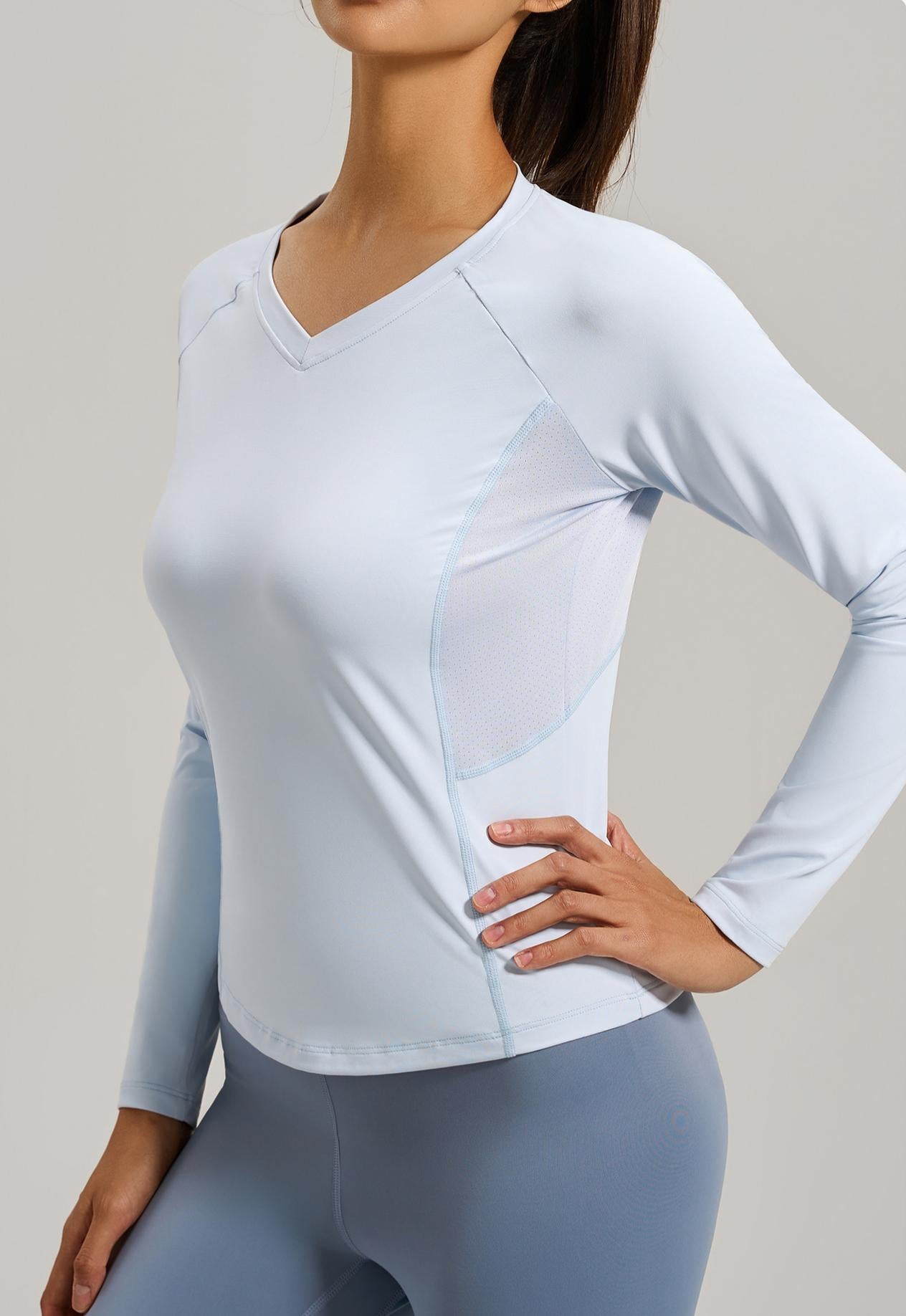 Lila Zen Backless Mesh V-Neck Yoga Fitness Long-Sleeve Top