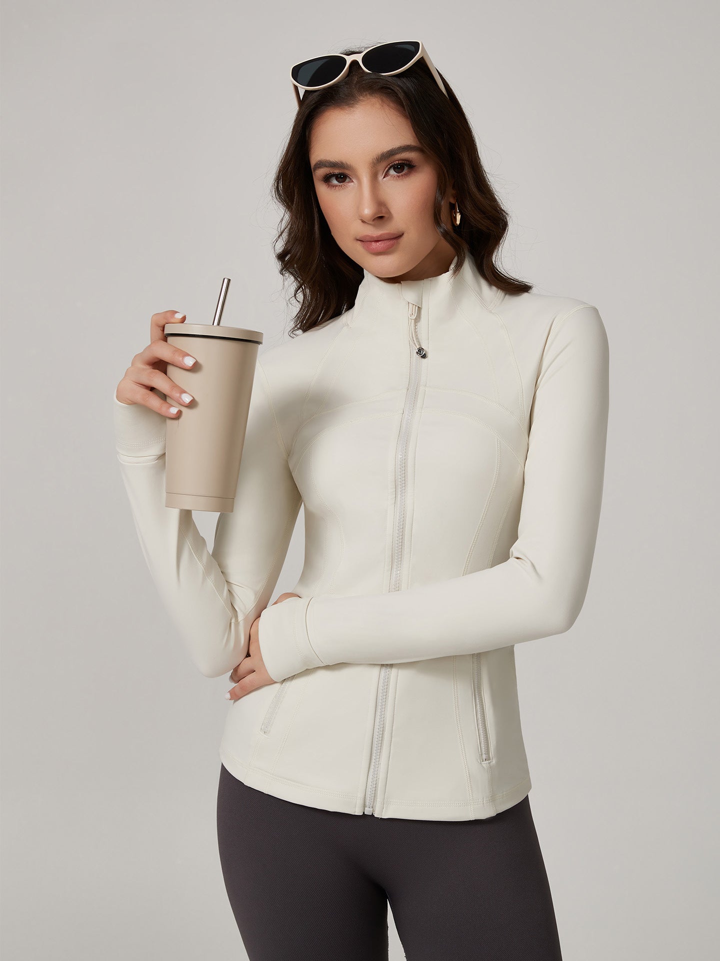 Lila Zen Stand Collar Slim Fit Cardigan Sporty Casual Yoga Jacket