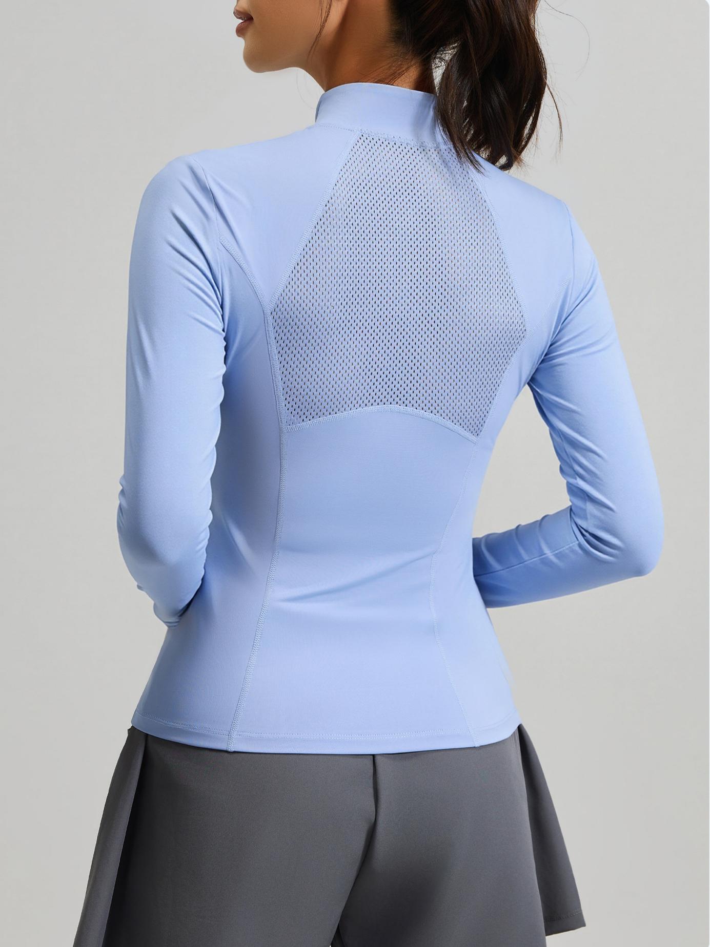 Lila Zen Women's Slim Fit Breathable Long-Sleeved Sports Yoga Wear with Half Zipper at the Neckline