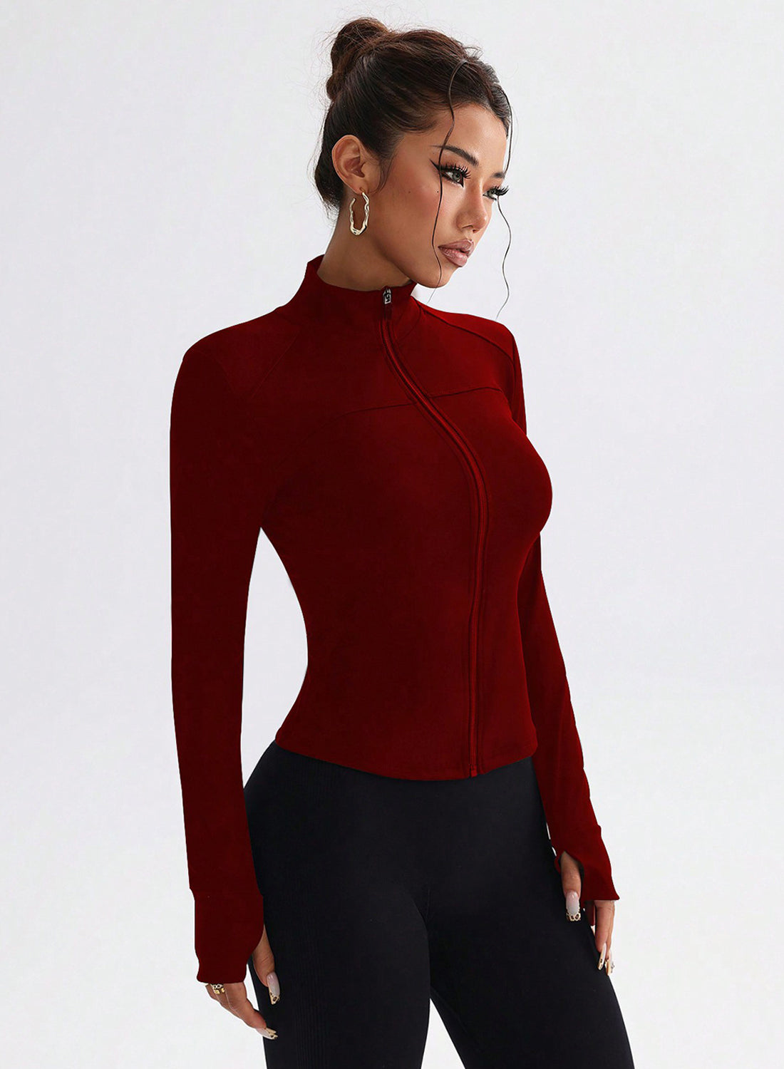 Lila Zen High-End Slim Fit Stand Collar Zipper Solid Color Yoga Sports Jacket