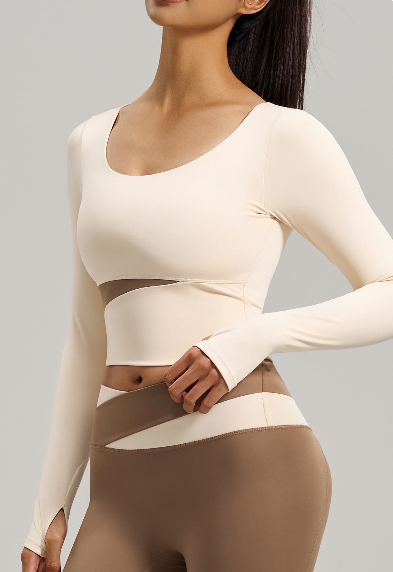 Lila Zen Peach Color Block Yoga Long Sleeve
