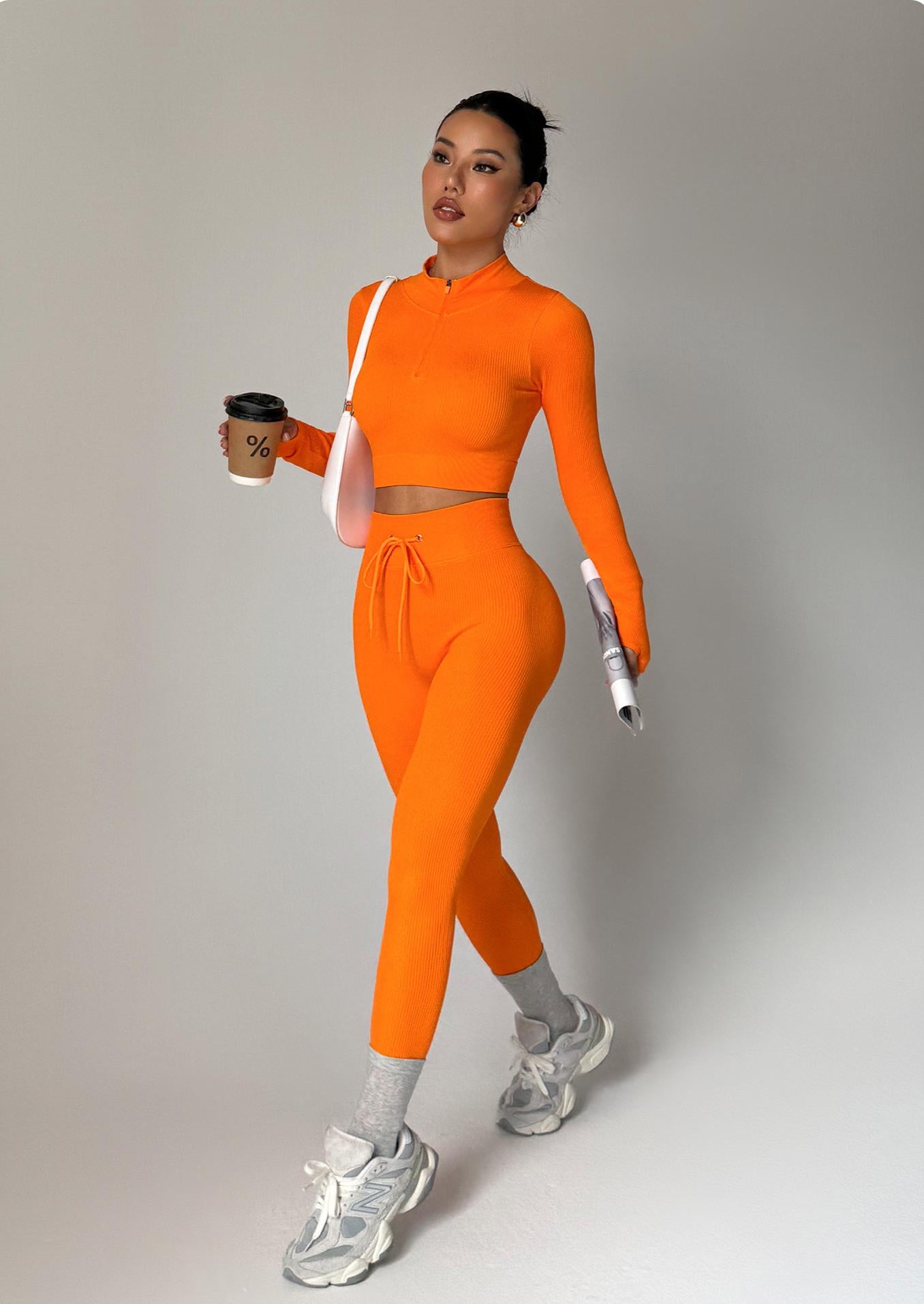 Lila Zen Adjustable Zippered Cuffs Long Sleeves High Waist Tie Waistband Shaping Fitness Yoga Workwear Set