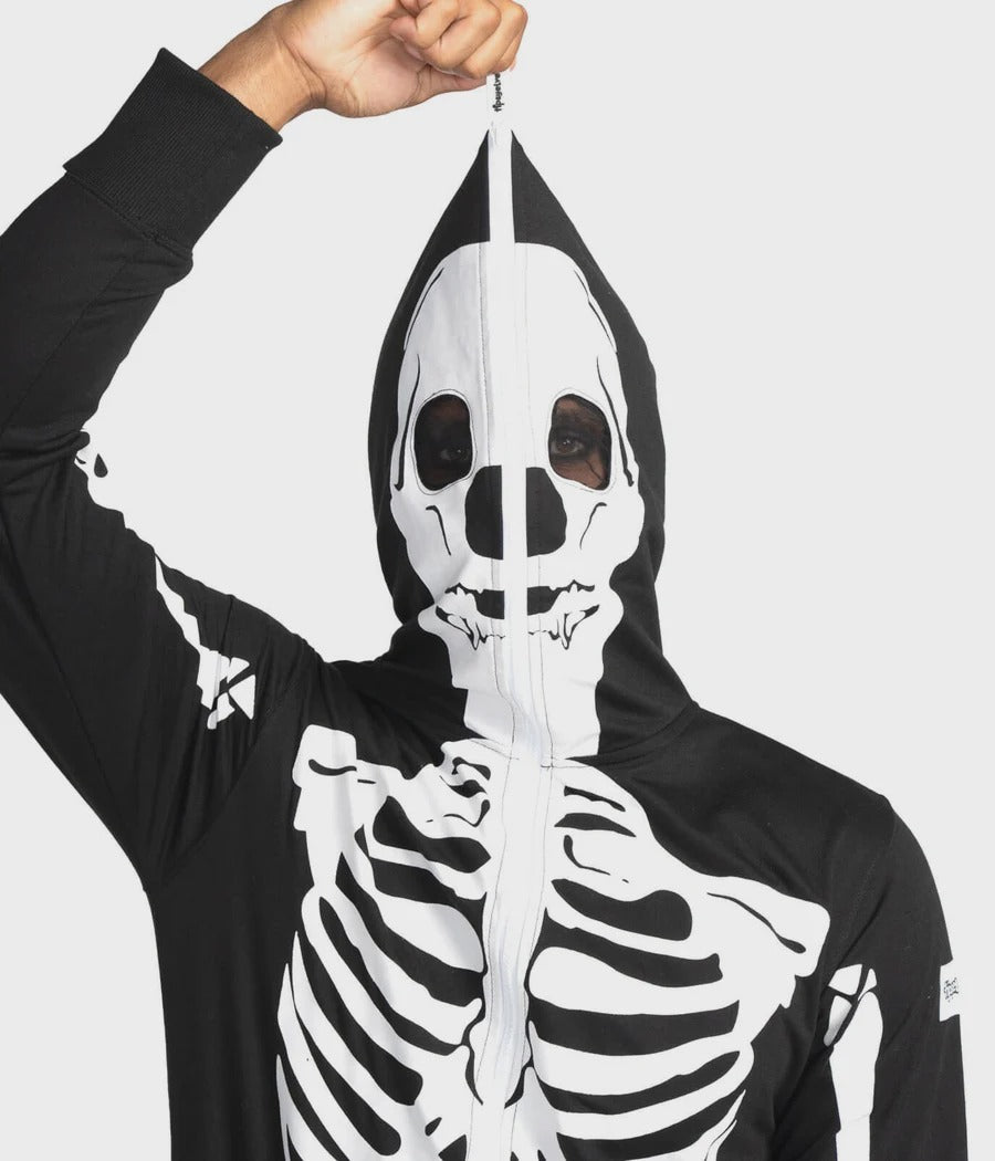 Men's Hooded Zip-Front Skeleton Costume Onesie
