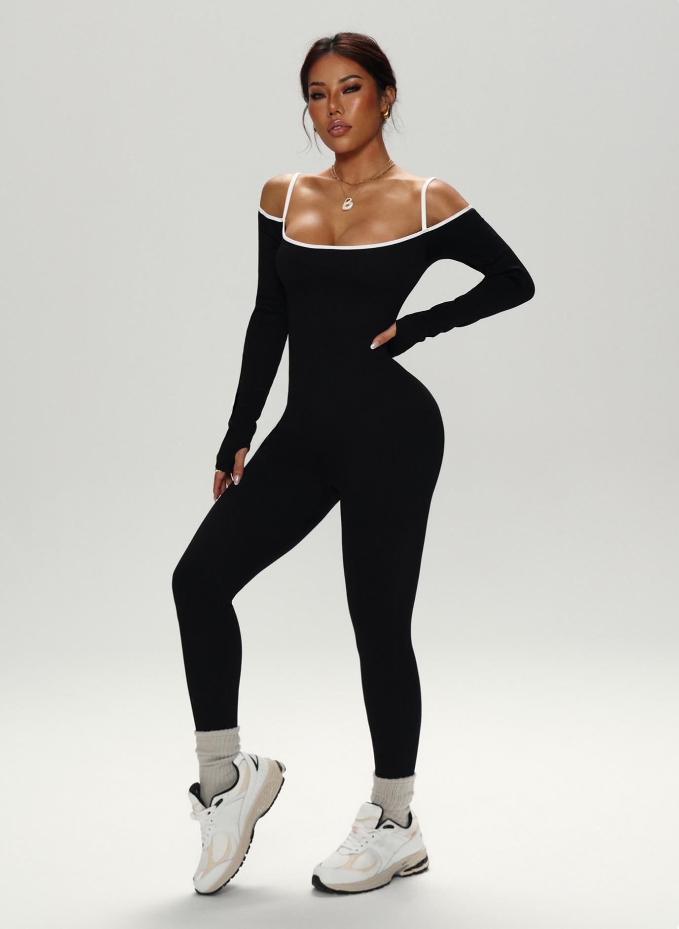 Lila Zen Elegant Off-Shoulder Strap Yoga Bodysuit
