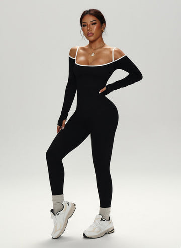 Lila Zen Elegant Off-Shoulder Strap Yoga Bodysuit
