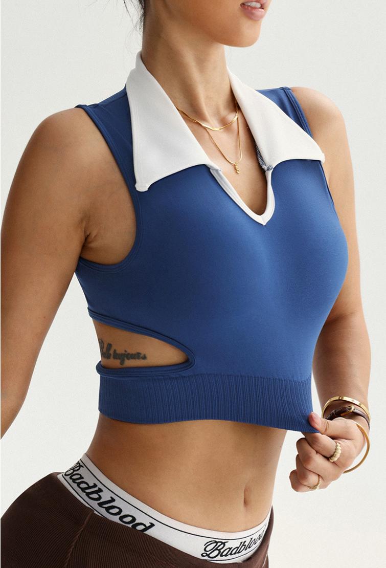 Lila Zen Collared Color-Blocked V-Neck Yoga Vest
