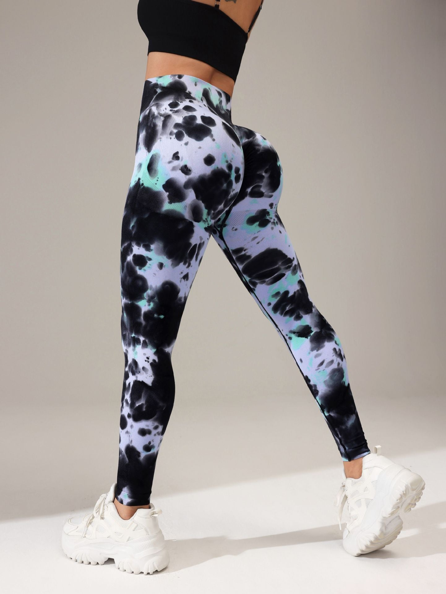 Lila Zen Tie-Dye Seamless Knit Slim Fit Waist-Slimming Hip-Lifting Sports Yoga Pants