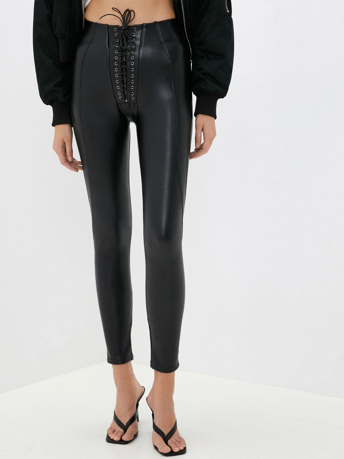 Sexy leather push up lace-up leggings