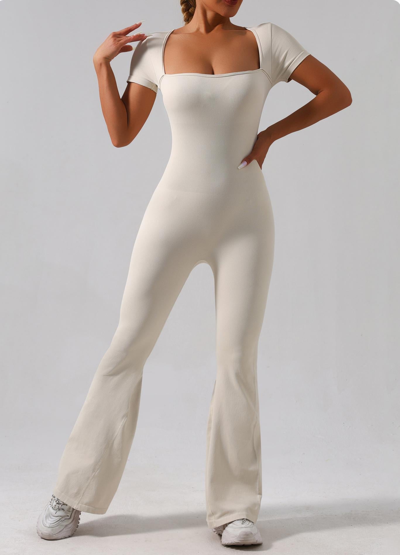 Lila Zen Women's Quick-Drying Slimming Tummy Control Slightly Flared Yoga Bodysuit Yoga Suit