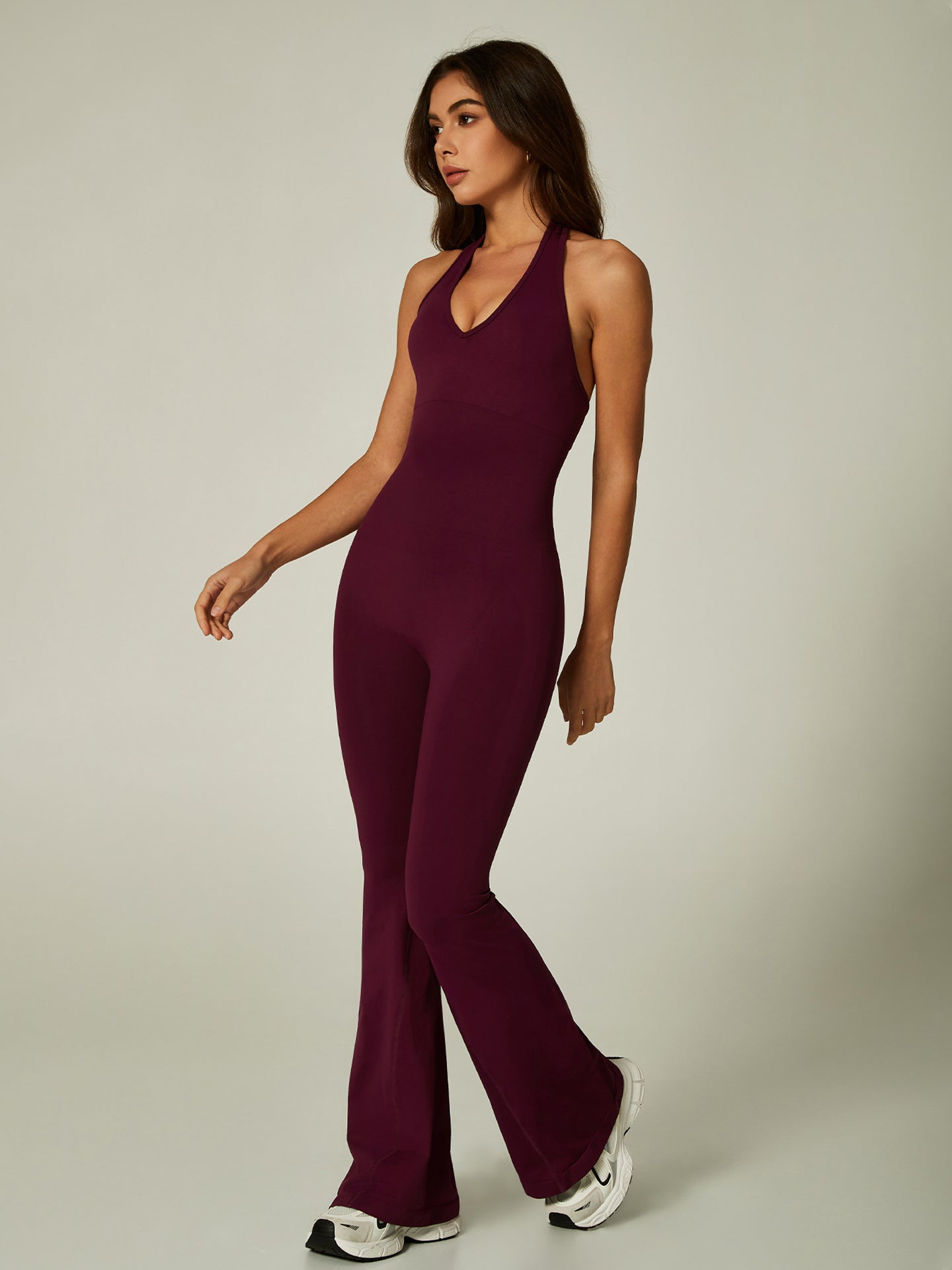 Lila Zen Sexy Halter-Neck Backless Flare Pants Yoga Fitness Sports Bodysuit