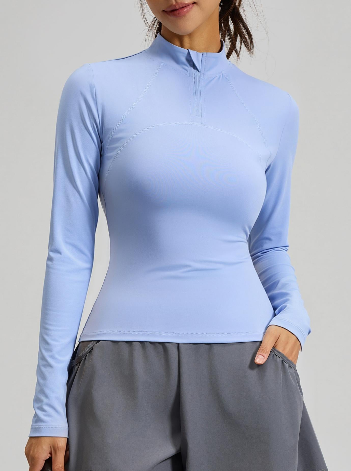 Lila Zen Women's Slim Fit Breathable Long-Sleeved Sports Yoga Wear with Half Zipper at the Neckline